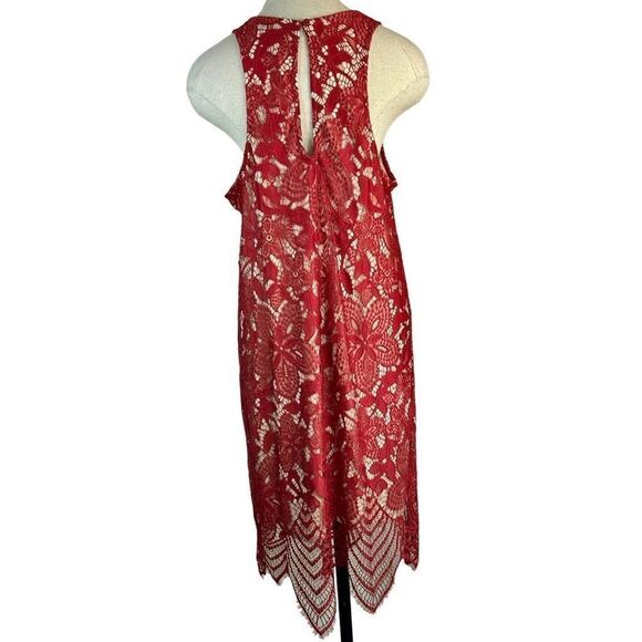 Express Red Floral Lace Overlay Cocktail Dress Womens Large Sleeveless Glam - Picture 3 of 11
